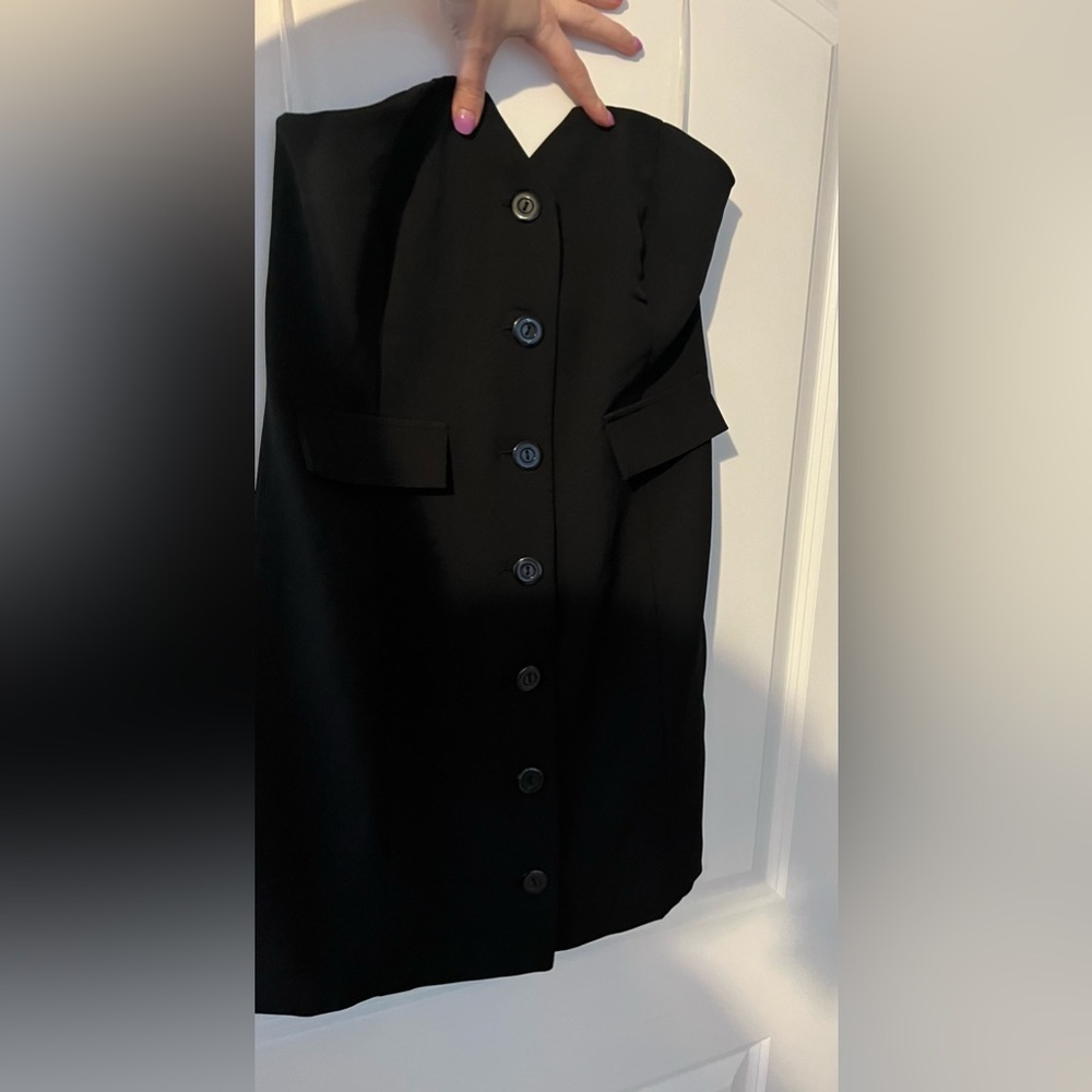 Black Strapless Dress With Buttons and Cutie Little Pockets Size Medium